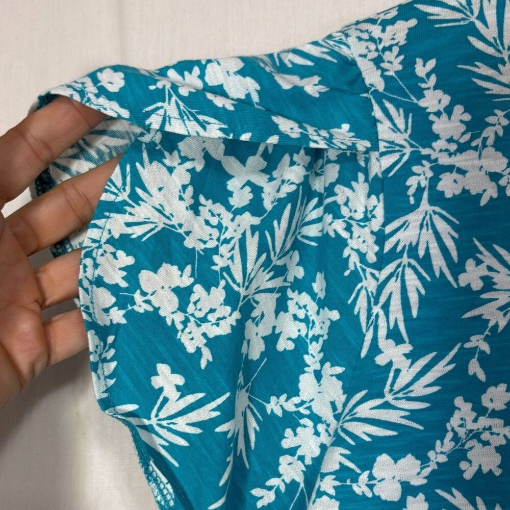 NWT Liz Claiborne Top Womens XL Turquoise Flutter Sleeve Tropical Cottage Casual - Picture 3 of 8